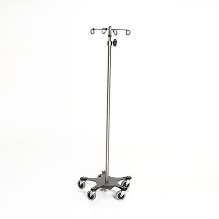 MIDCENTRAL MEDICAL SS IV Pole W/2 Hook Top, No Lose Thumb Knob, 5-Leg 16"dia. 22 lb. Base W/3” Casters MCM221